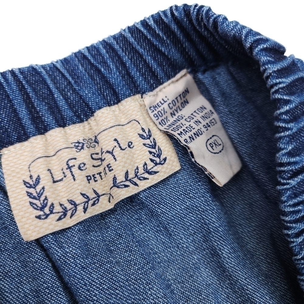 ❣️ Lifestyle Blue Denim Cream Boho Embroidered Striped Sz XL Petite - Picture 5 of 7